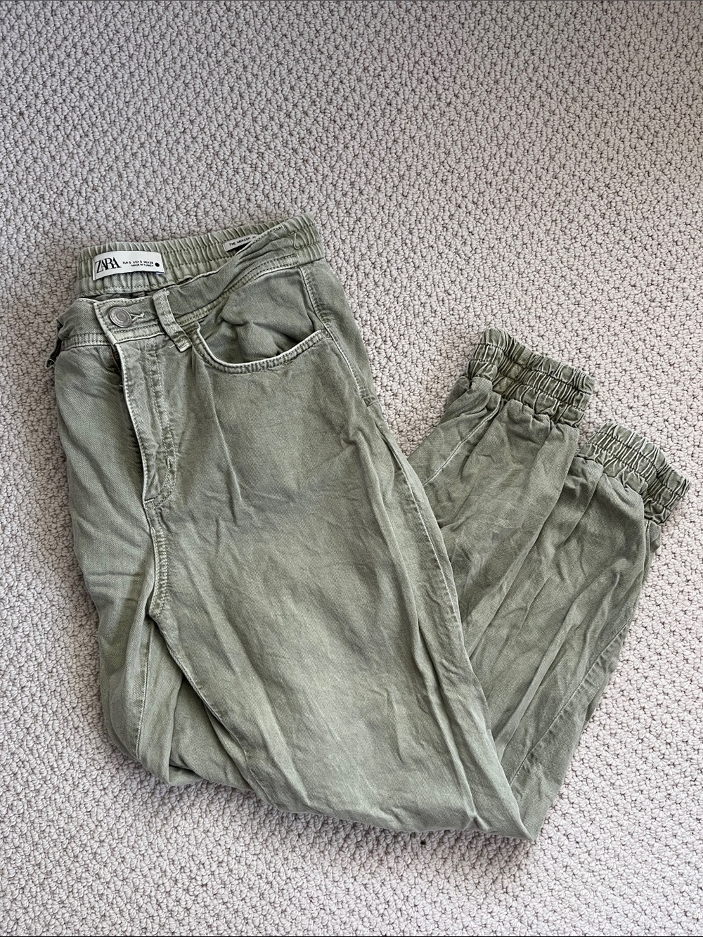 ZARA Olive Utility Denim Jogger Pants S light green grey cargo streetwear casual
